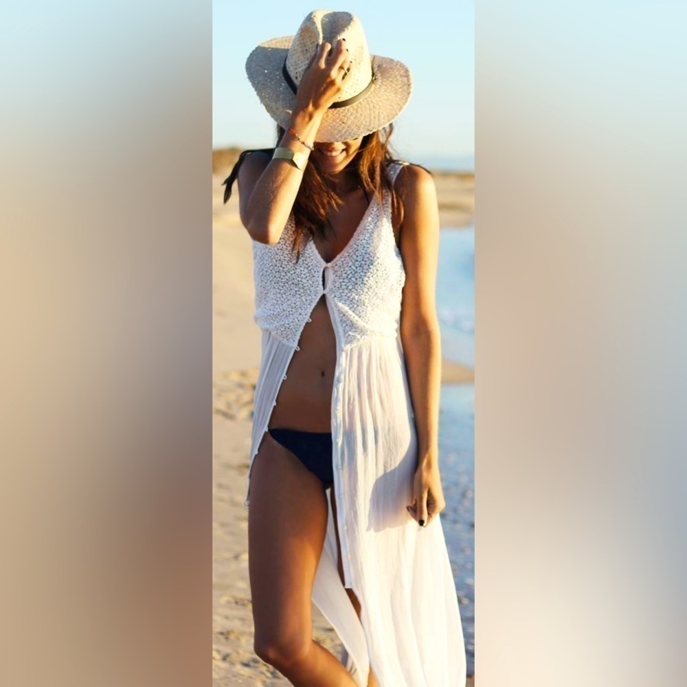 Zara Trafaluc White Crochet and Silk Sleeveless Dress